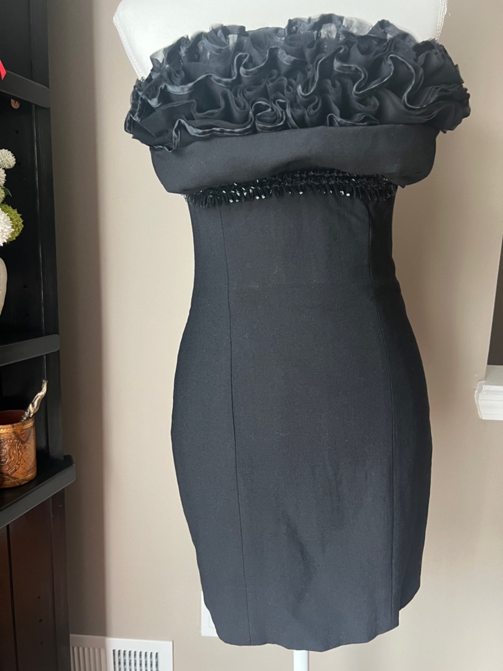 DSQUARED Black Strapless Ruffle Sheath Dress